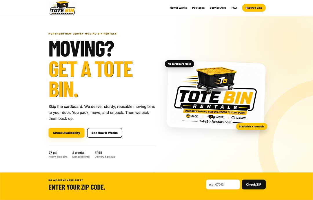 Tote Bin Rentals product interface
